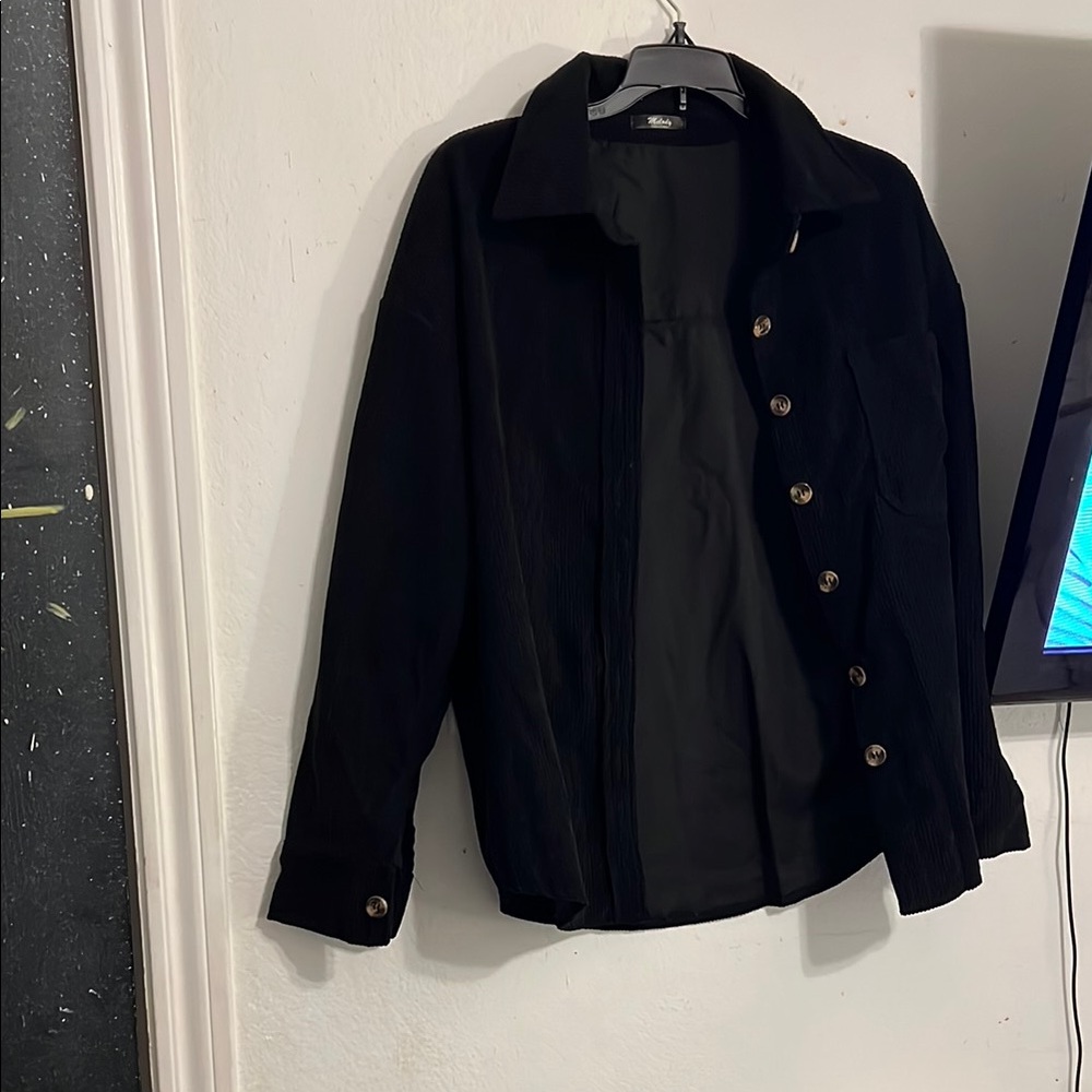 Black Corduroy Button-Up Jacket